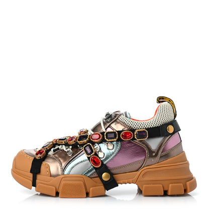 Gucci X SEGA Metallic Calfskin Mesh Removable Crystals Womens Flashtrek Sneakers 40.5 Rame Mystic White Lago 1 of 7