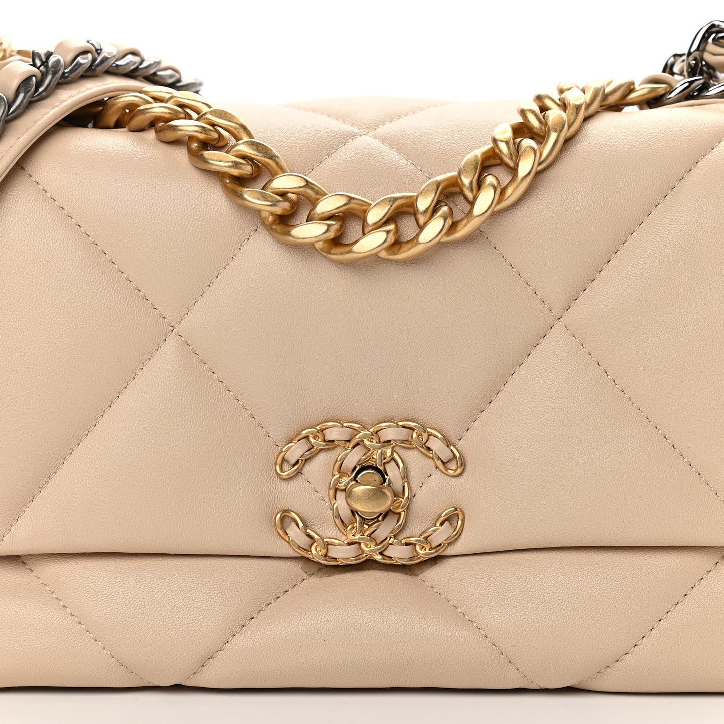 Lambskin Quilted Medium Chanel 19 Flap Light Beige