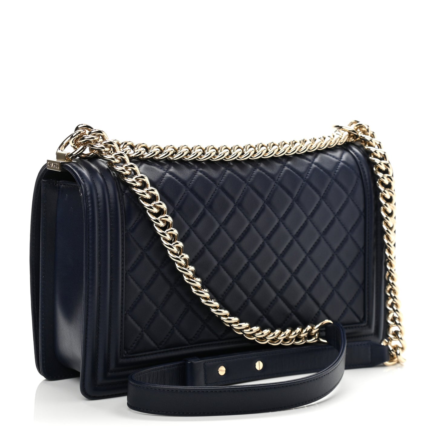 Lambskin Quilted New Medium Boy Flap Navy Blue