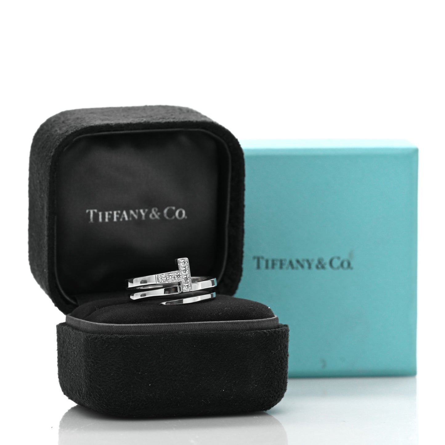 18K White Gold Diamond T Square Wrap Ring 54 7