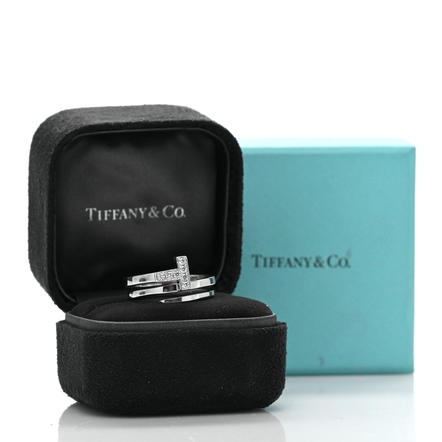 Tiffany 18K White Gold Diamond T Square Wrap Ring 54 7 5 of 5