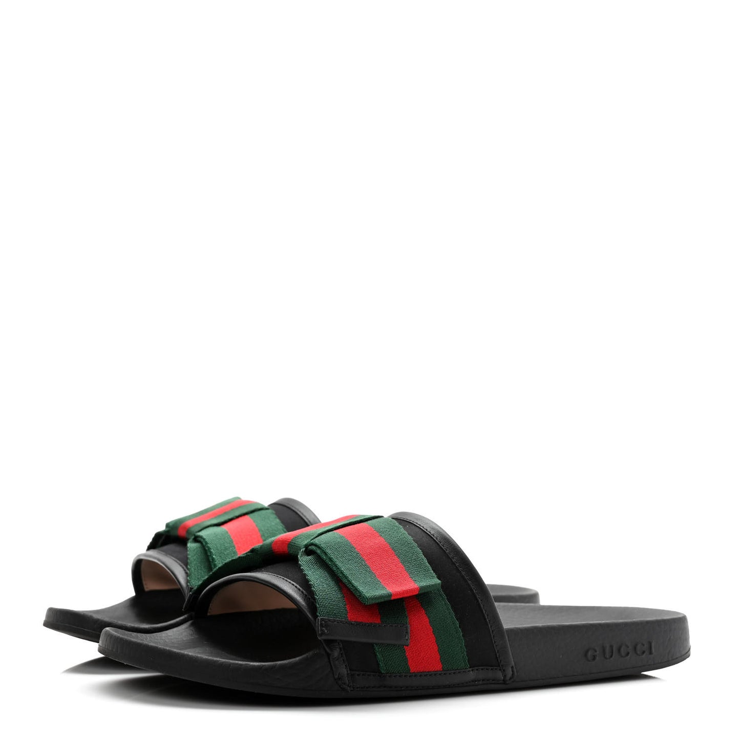 Satin Web Bow Slide Sandals 41 Black