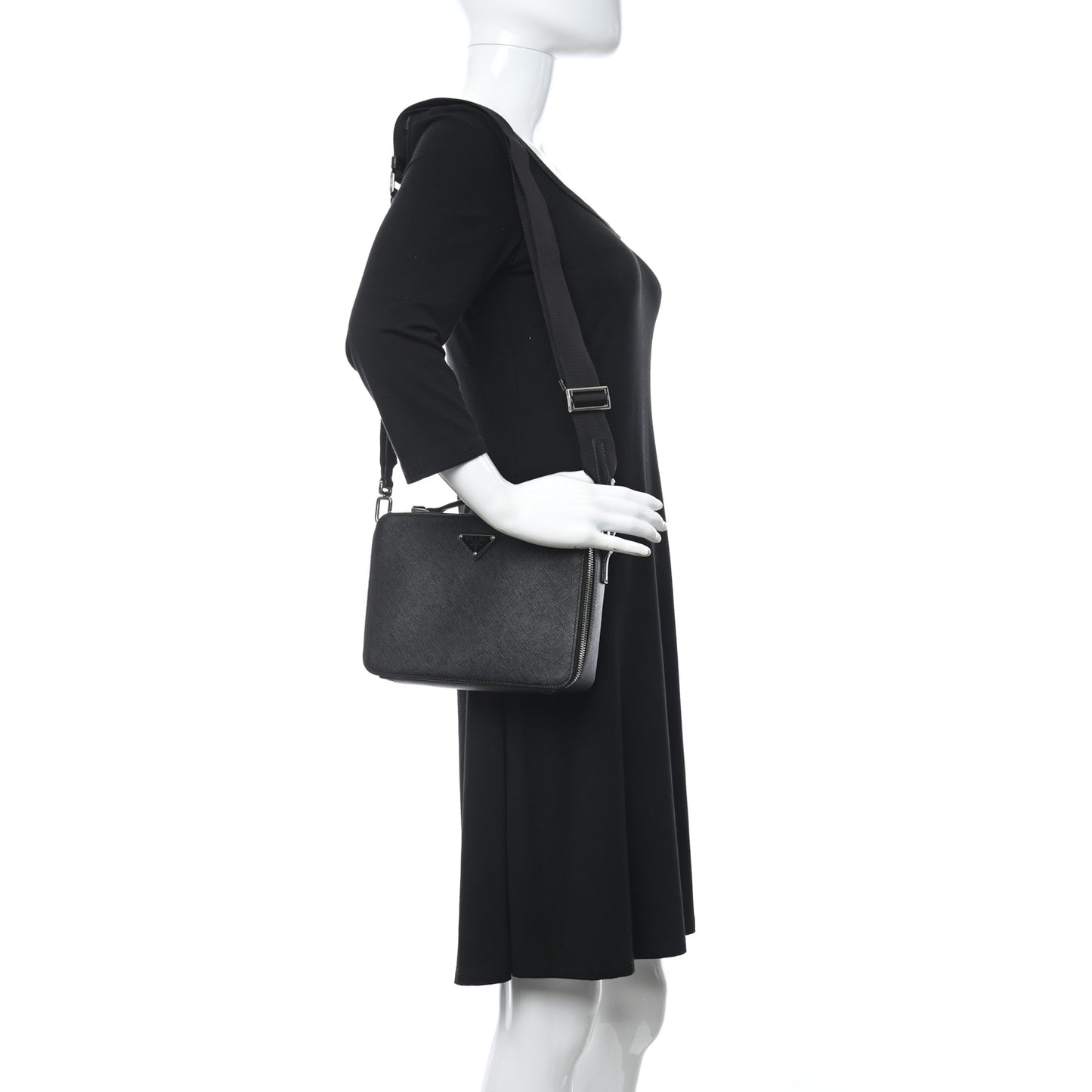 Saffiano Travel Medium Brique Crossbody Bag Black