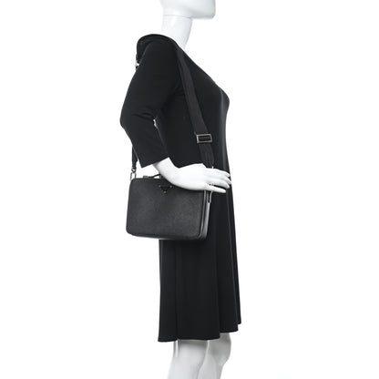 Prada Saffiano Travel Medium Brique Crossbody Bag Black 2 of 9