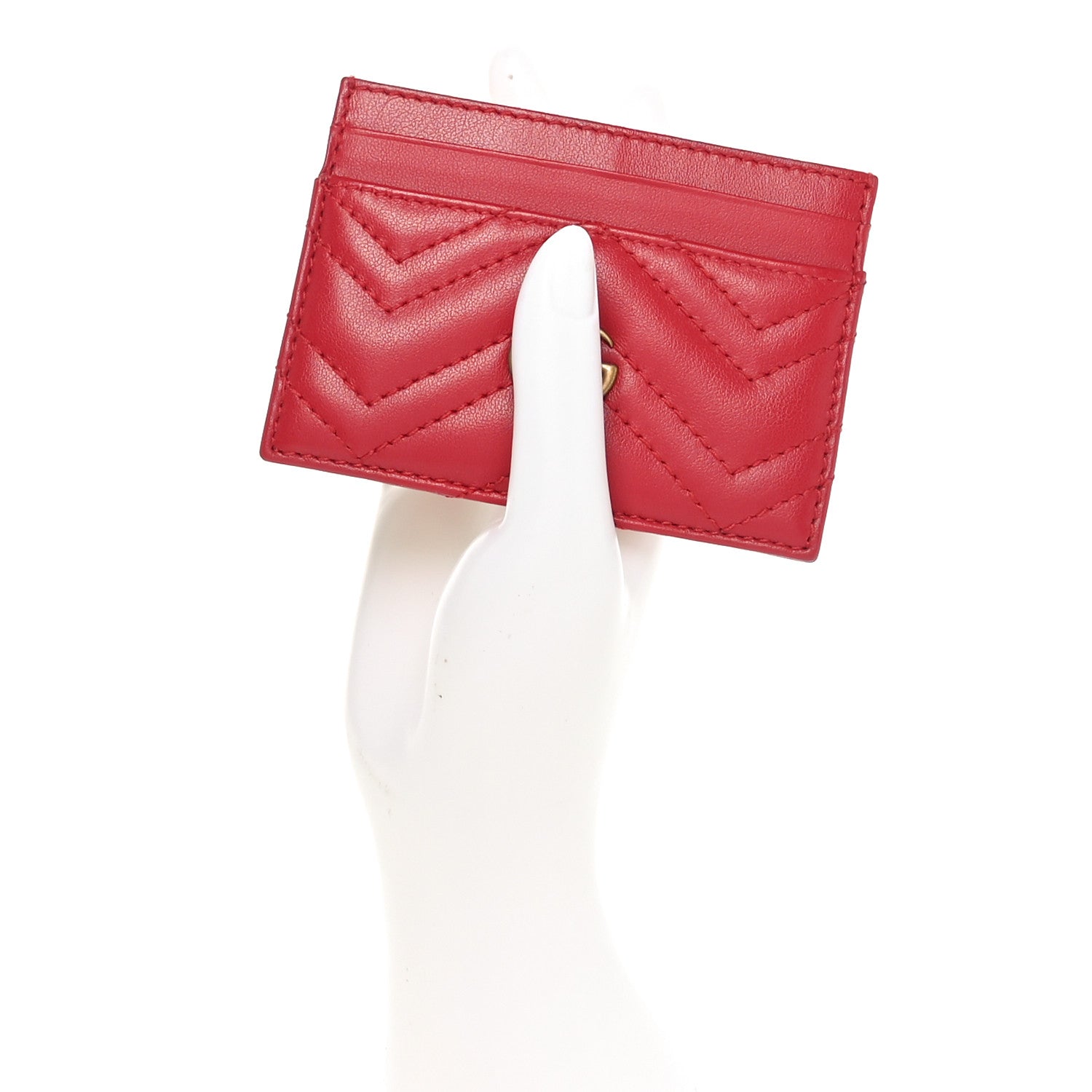 Gucci Calfskin Matelasse GG Marmont Card Holder Hibiscus Red 2 of 8