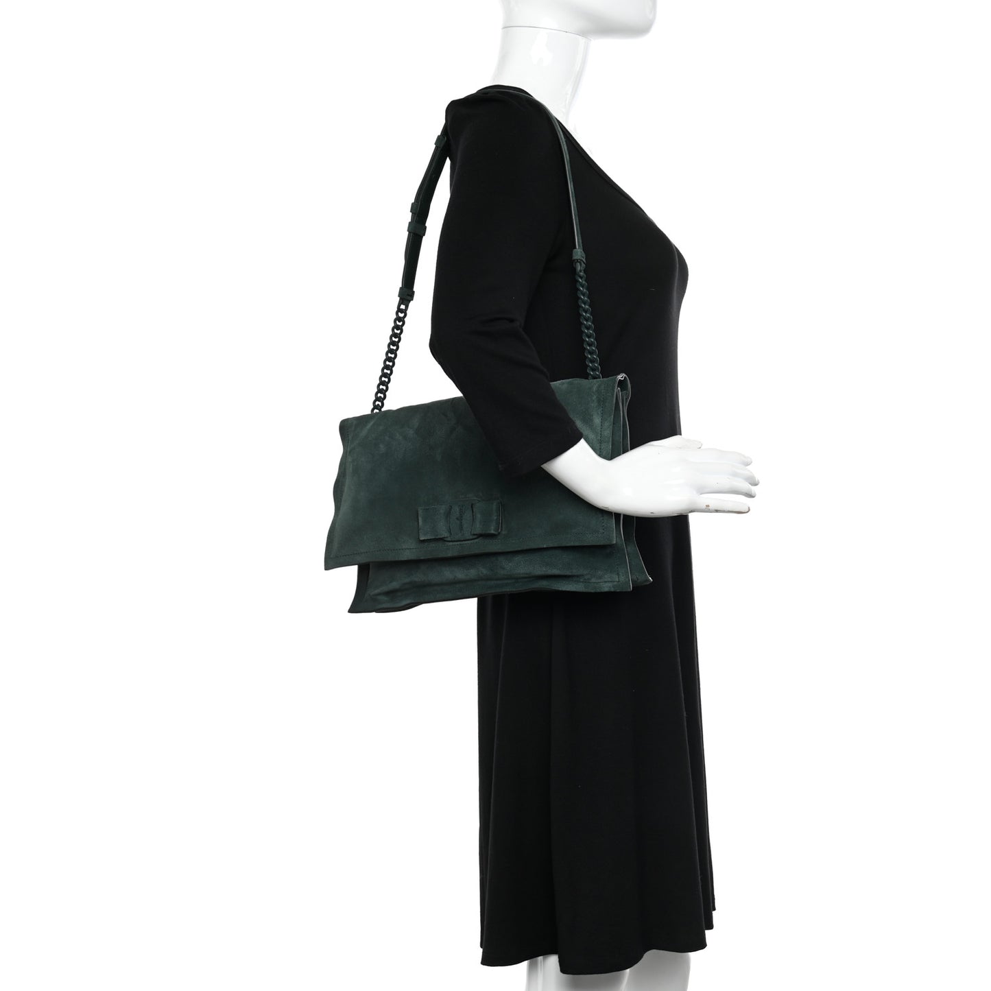 Suede Calfskin Small Viva Bow Shoulder Bag Green