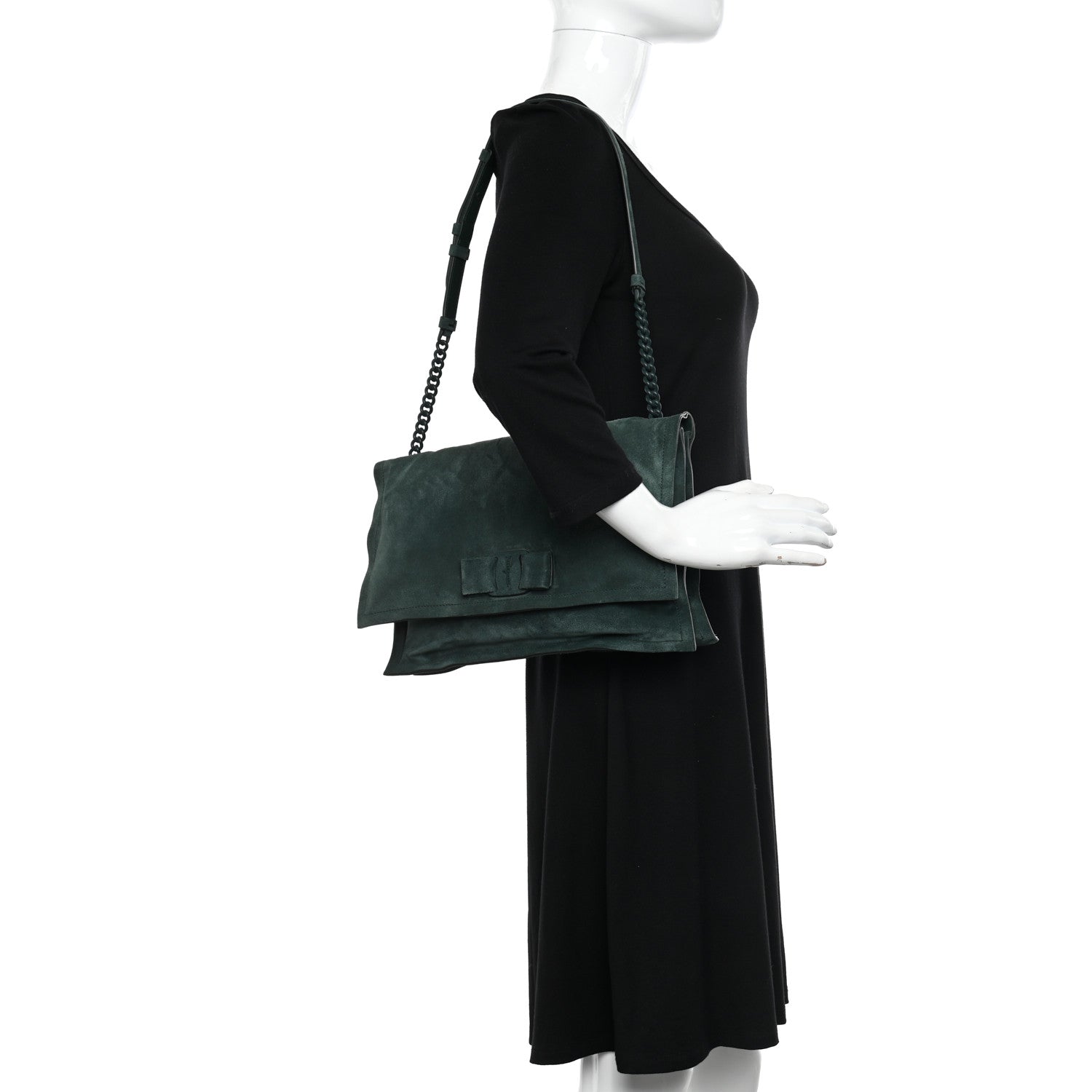 Salvatore Ferragamo Suede Calfskin Small Viva Bow Shoulder Bag Green 2 of 12
