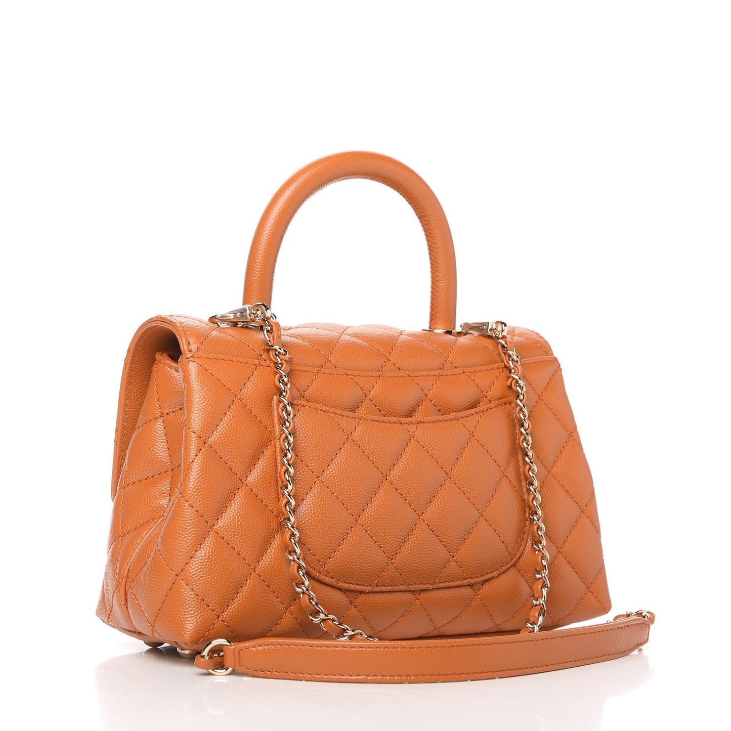Caviar Quilted Mini Coco Handle Flap Light Brown