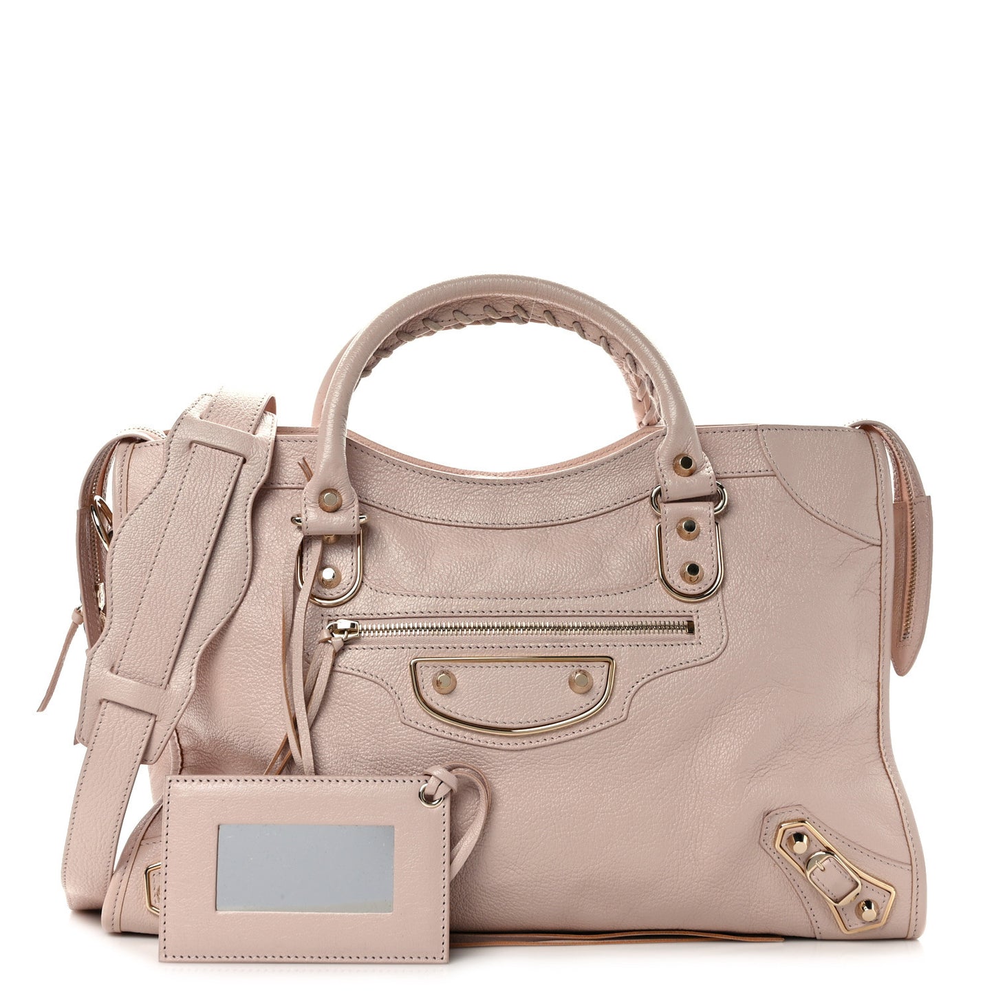 Chevre Silver Metallic Edge Hardware City Rose Aubepine Bois de Rose