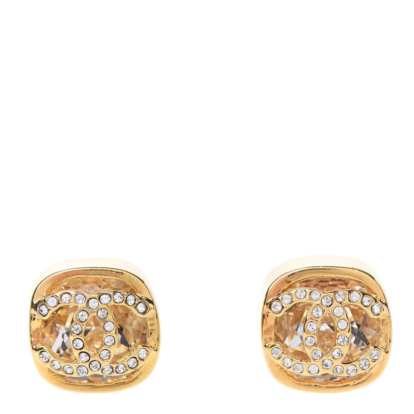 Crystal CC Square Earrings Gold