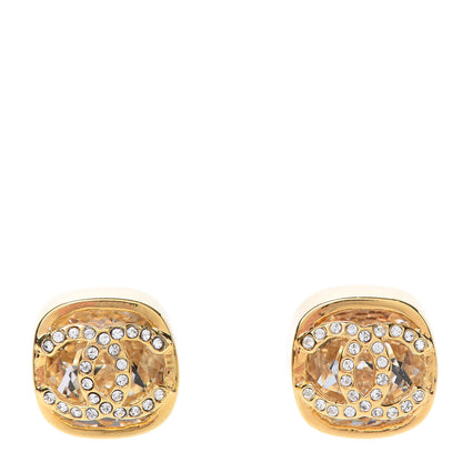 Chanel Crystal CC Square Earrings Gold 1 of 5