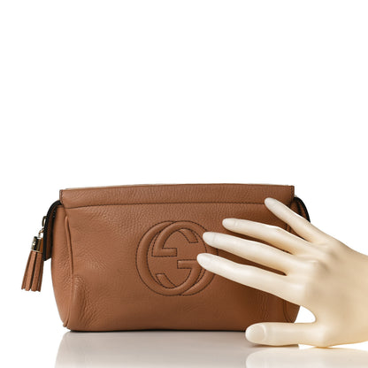 Gucci Pebbled Calfskin Soho Cosmetic Case Camelia 2 of 12