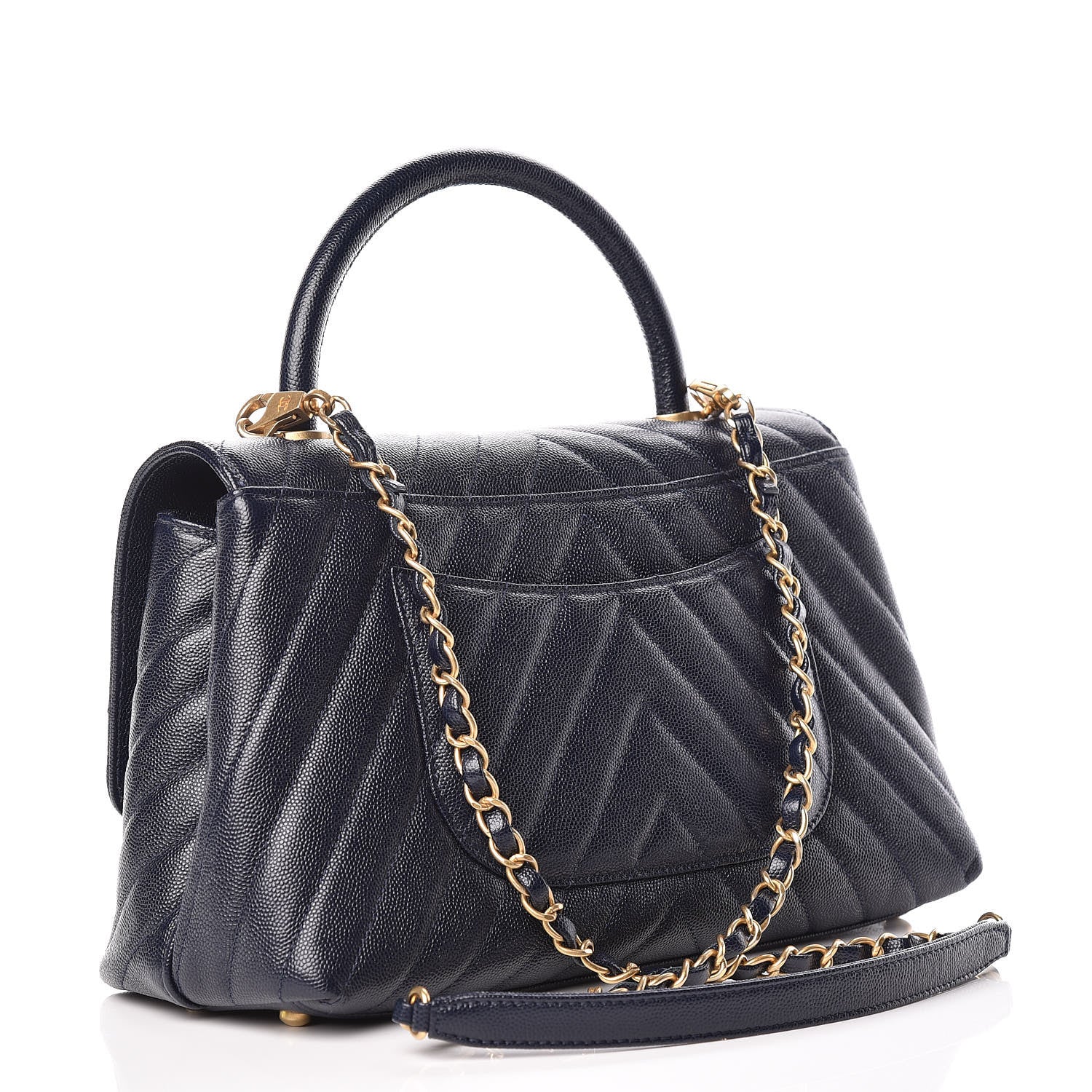 Chanel Caviar Chevron Quilted Small Coco Handle Flap Navy 4 of 12
