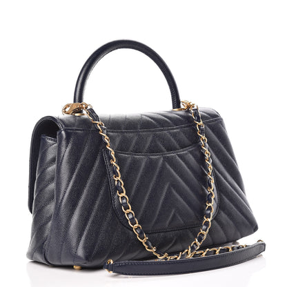 Chanel Caviar Chevron Quilted Small Coco Handle Flap Navy 4 of 12