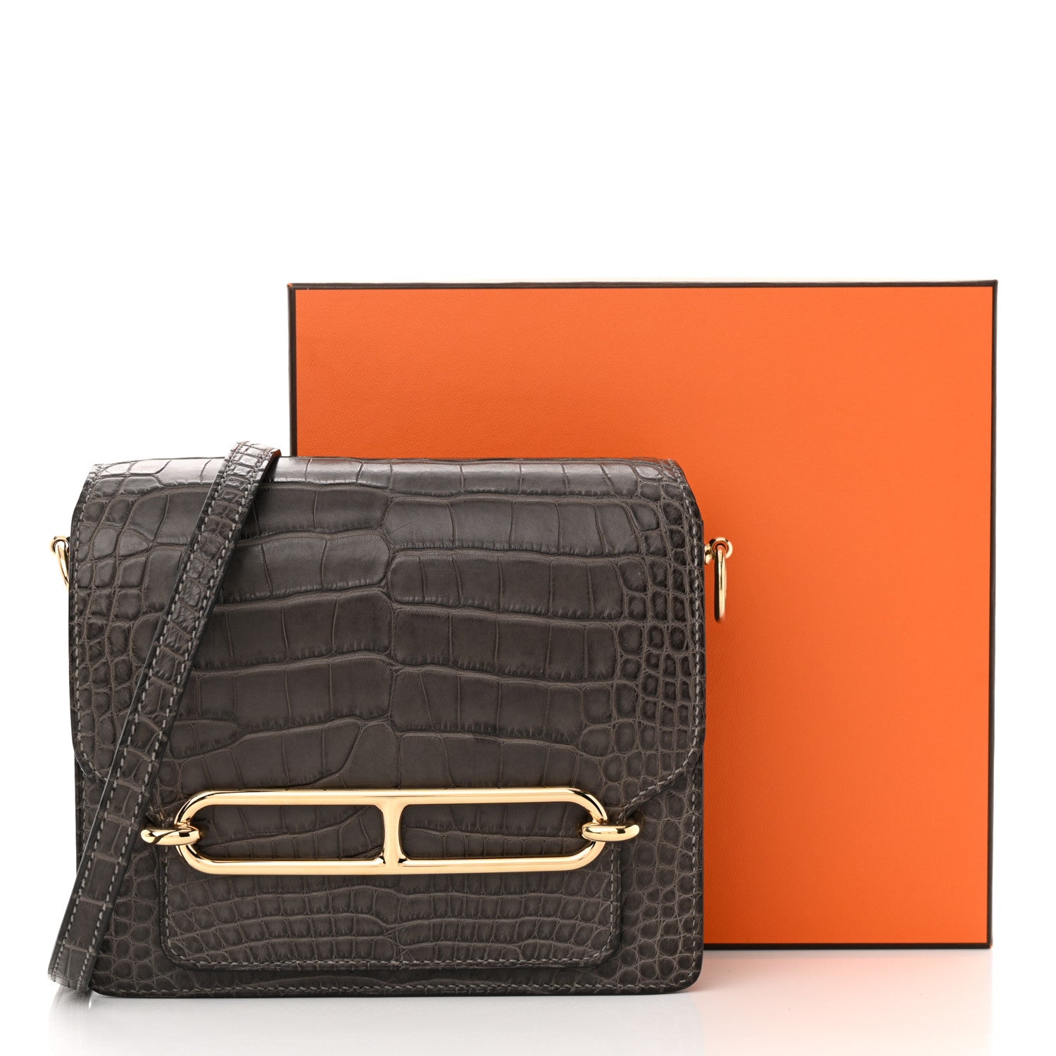 Hermes Matte Alligator Mini Sac Roulis Graphite 15 of 15