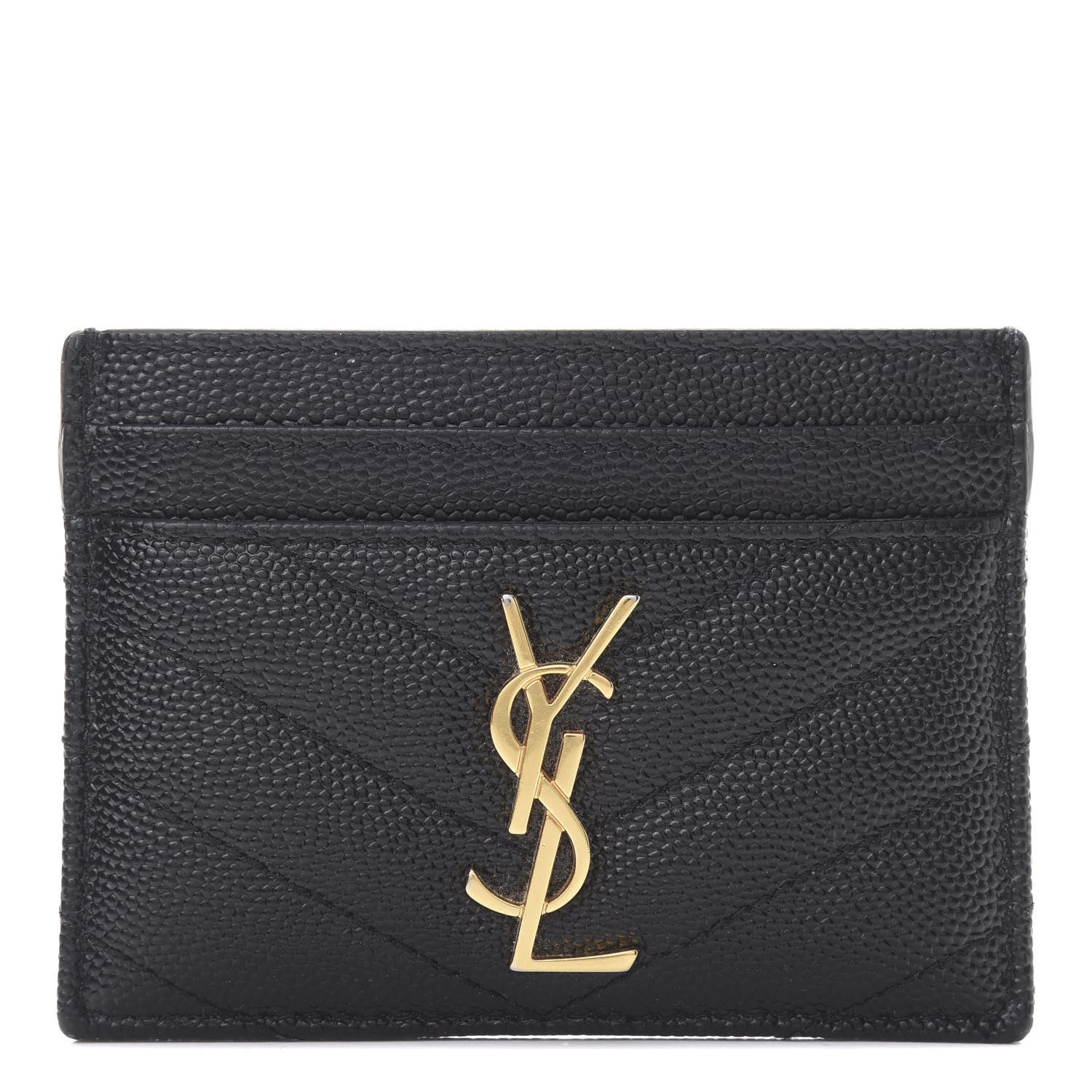 Saint Laurent Grain De Poudre Matelasse Chevron Monogram Credit Card Case Black 1 of 8