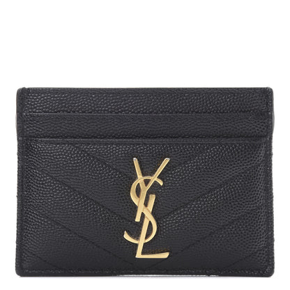 Saint Laurent Grain De Poudre Matelasse Chevron Monogram Credit Card Case Black 1 of 8