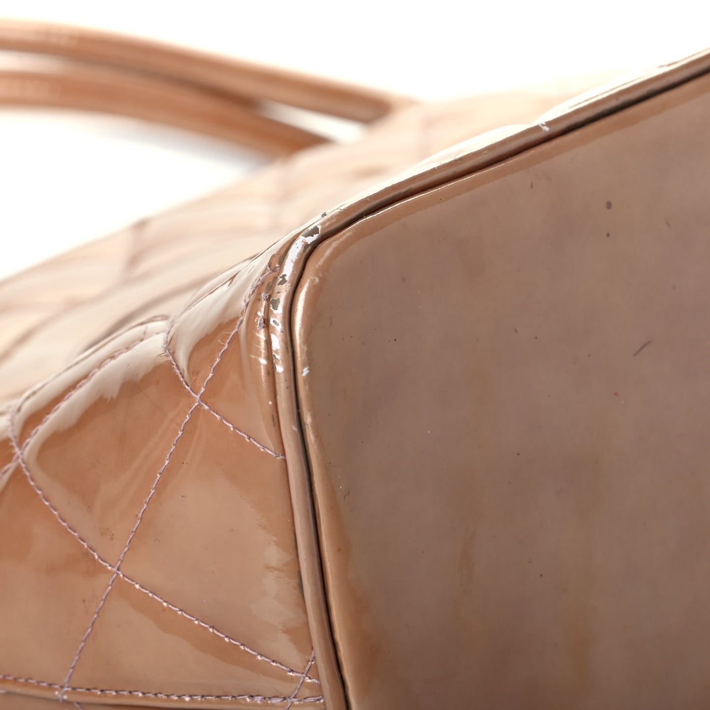 Patent Quilted Medallion Tote Dark Beige
