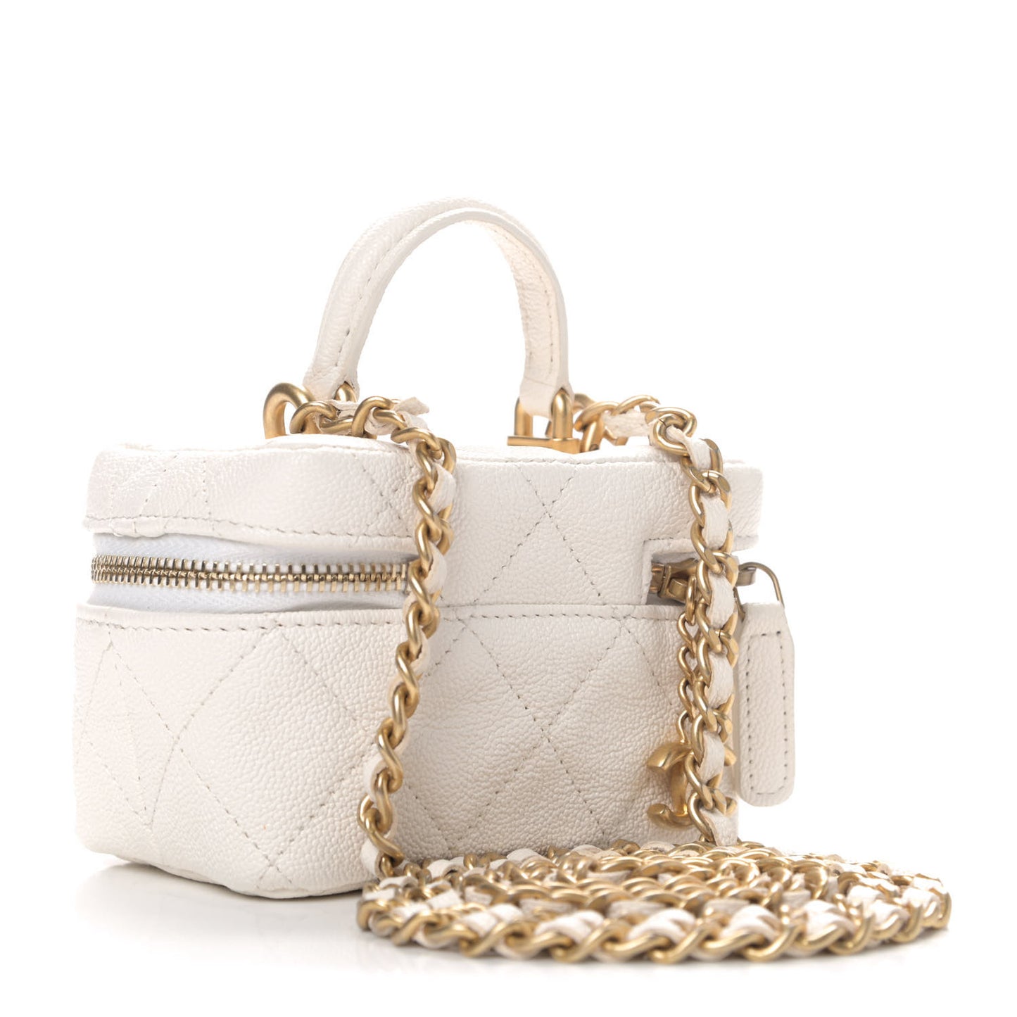 Caviar Quilted Mini Top Handle Vanity With Chain White