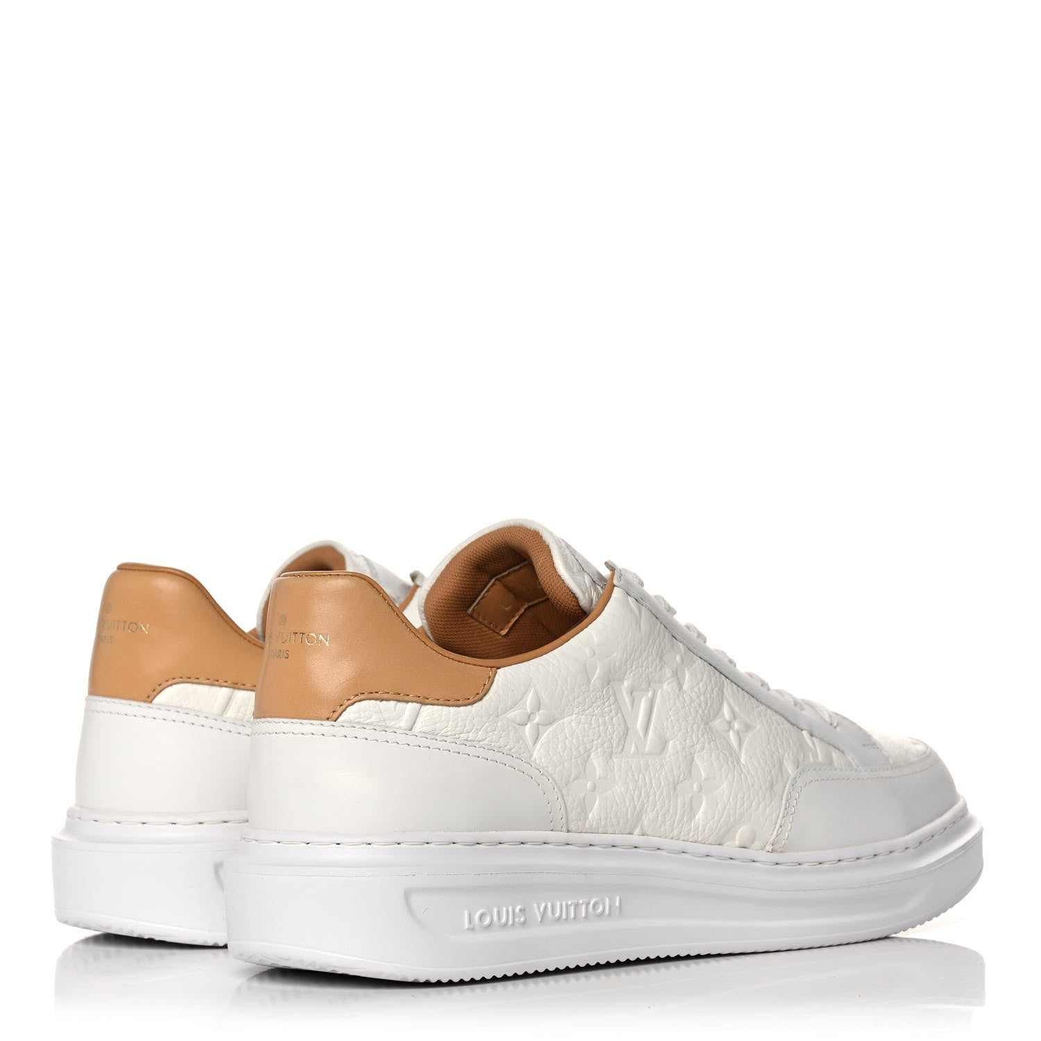 Louis Vuitton Grained Calfskin Embossed Monogram Mens Beverly Hills Sneakers 7 White 4 of 10