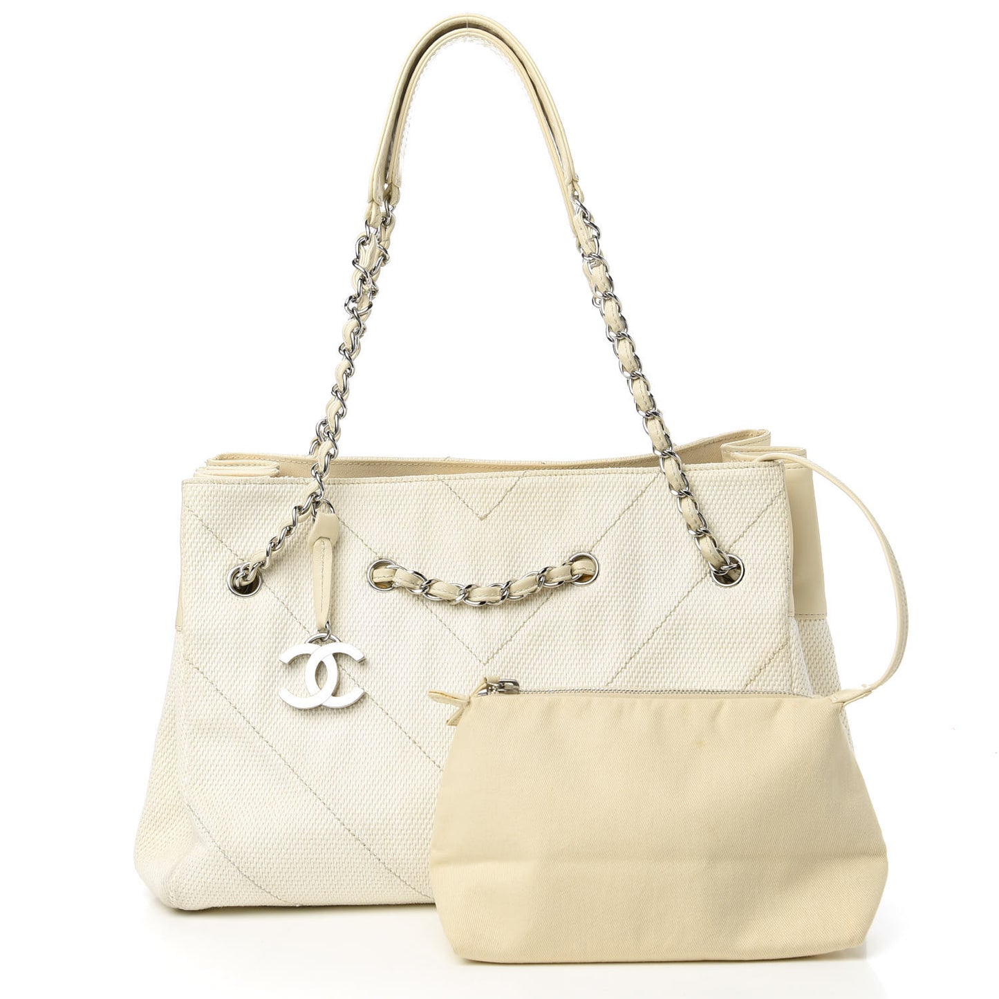 Canvas Chevron CC Shopping Tote White