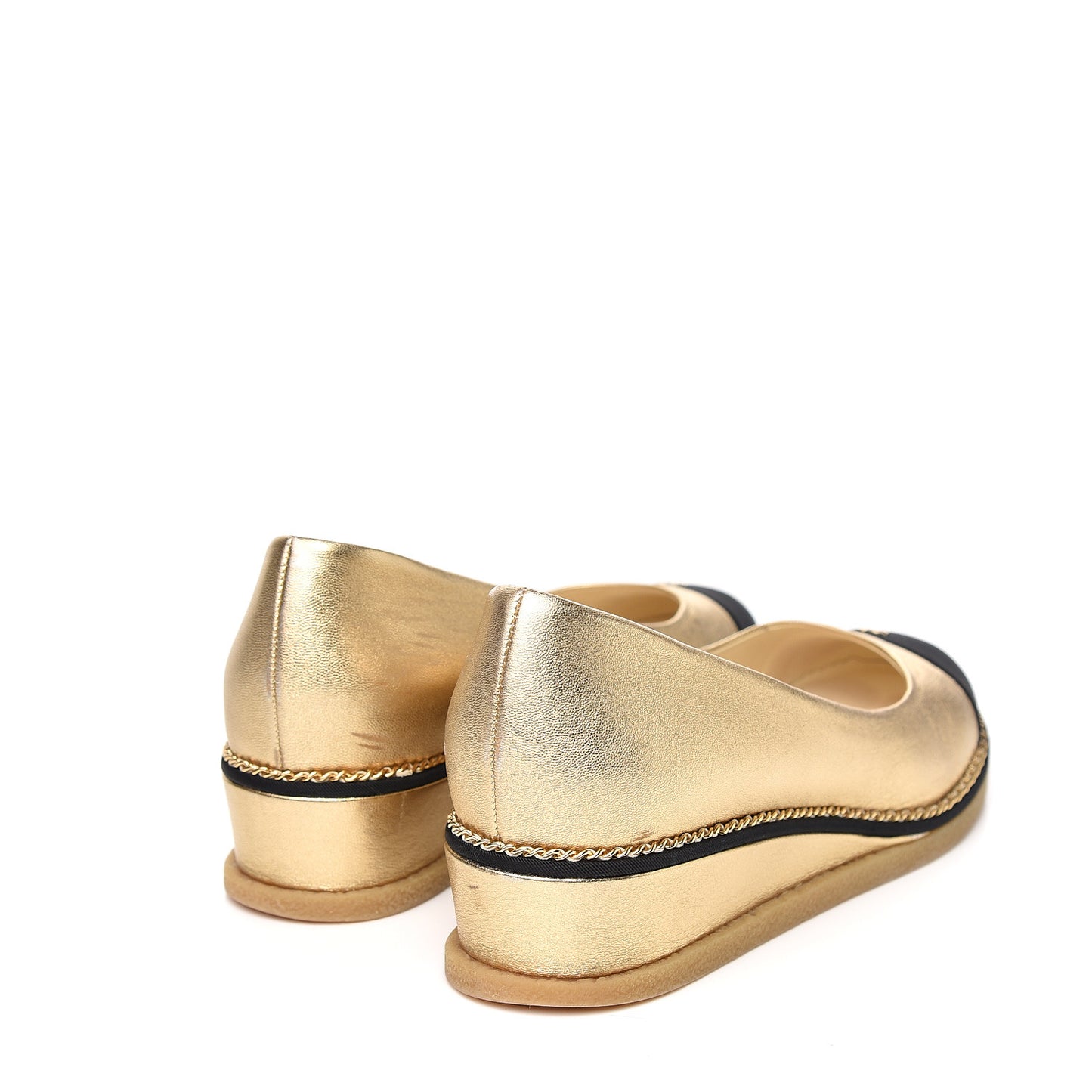 Lambskin Grosgrain Cap Toe CC Wedge Pumps 39.5 Gold