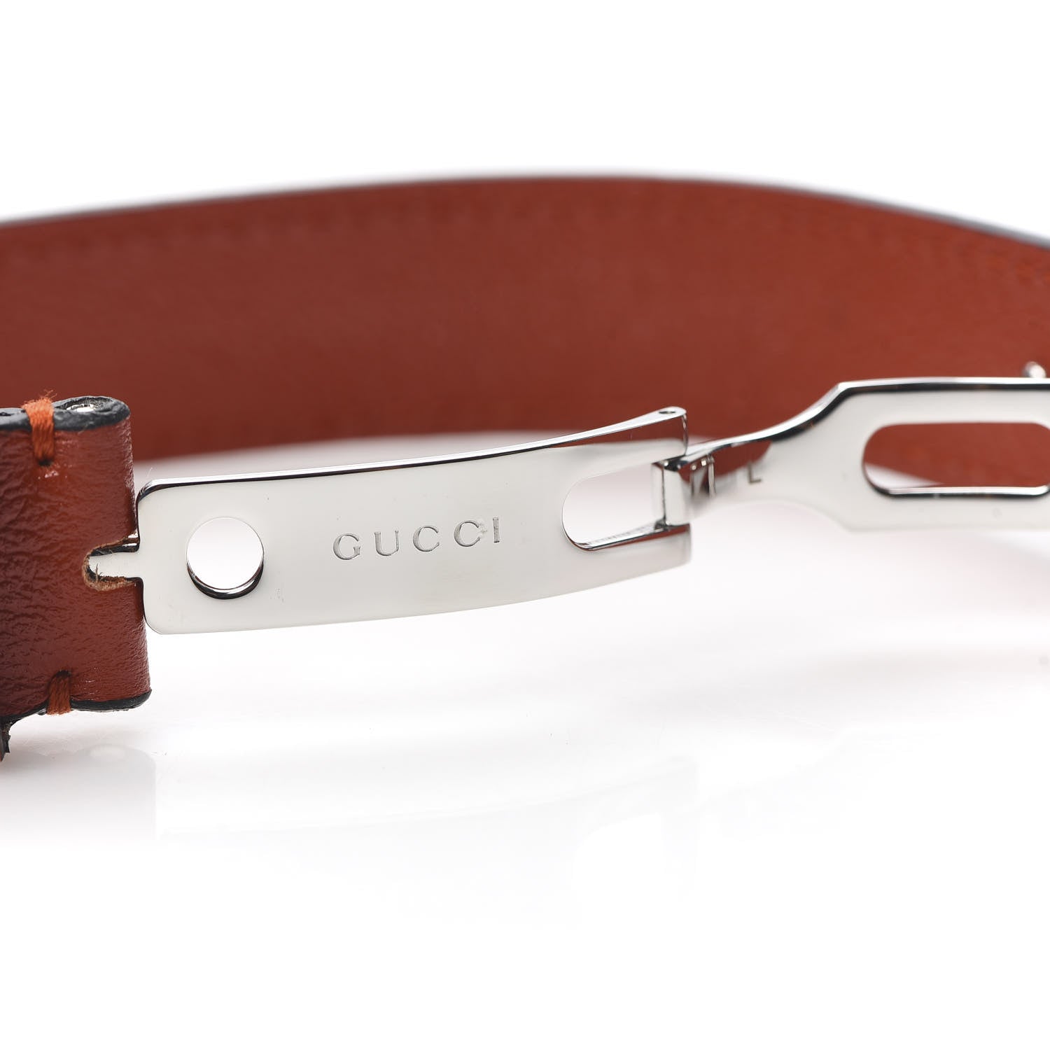 Gucci Stainless Steel 18K Yellow Gold Calfskin Interlocking G Bracelet Orange 4 of 5