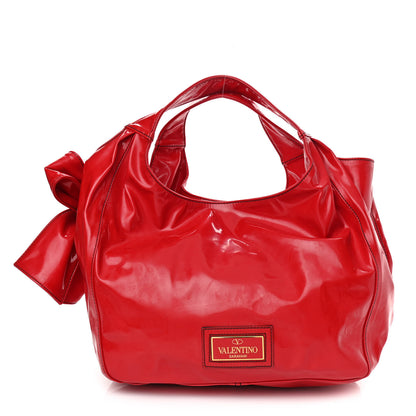 Valentino Garavani Patent Lacca Nuage Bow Hobo Red 1 of 9