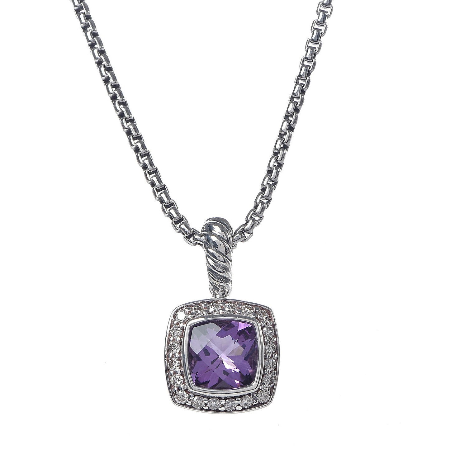 Sterling Silver Diamond Amethyst 7mm Petite Albion Pendant Necklace