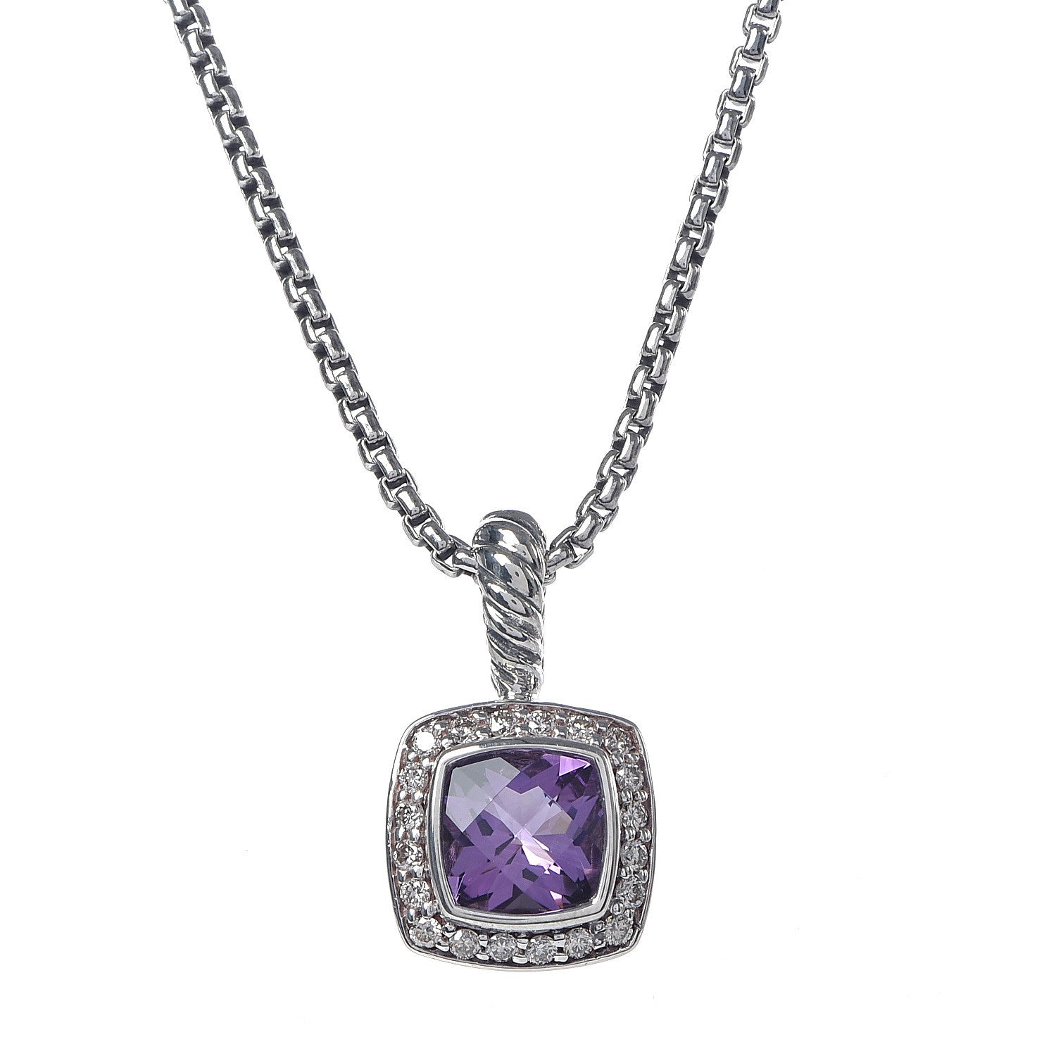 David Yurman Sterling Silver Diamond Amethyst 7mm Petite Albion Pendant Necklace 4 of 6