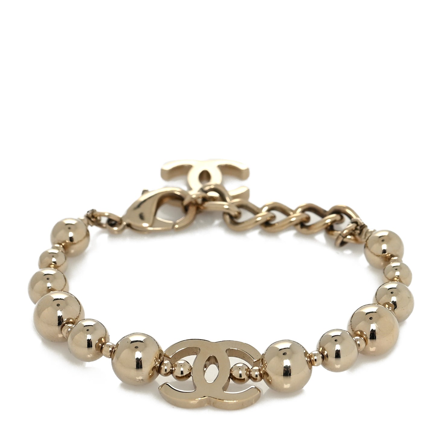 Metal Beaded CC Bracelet Gold