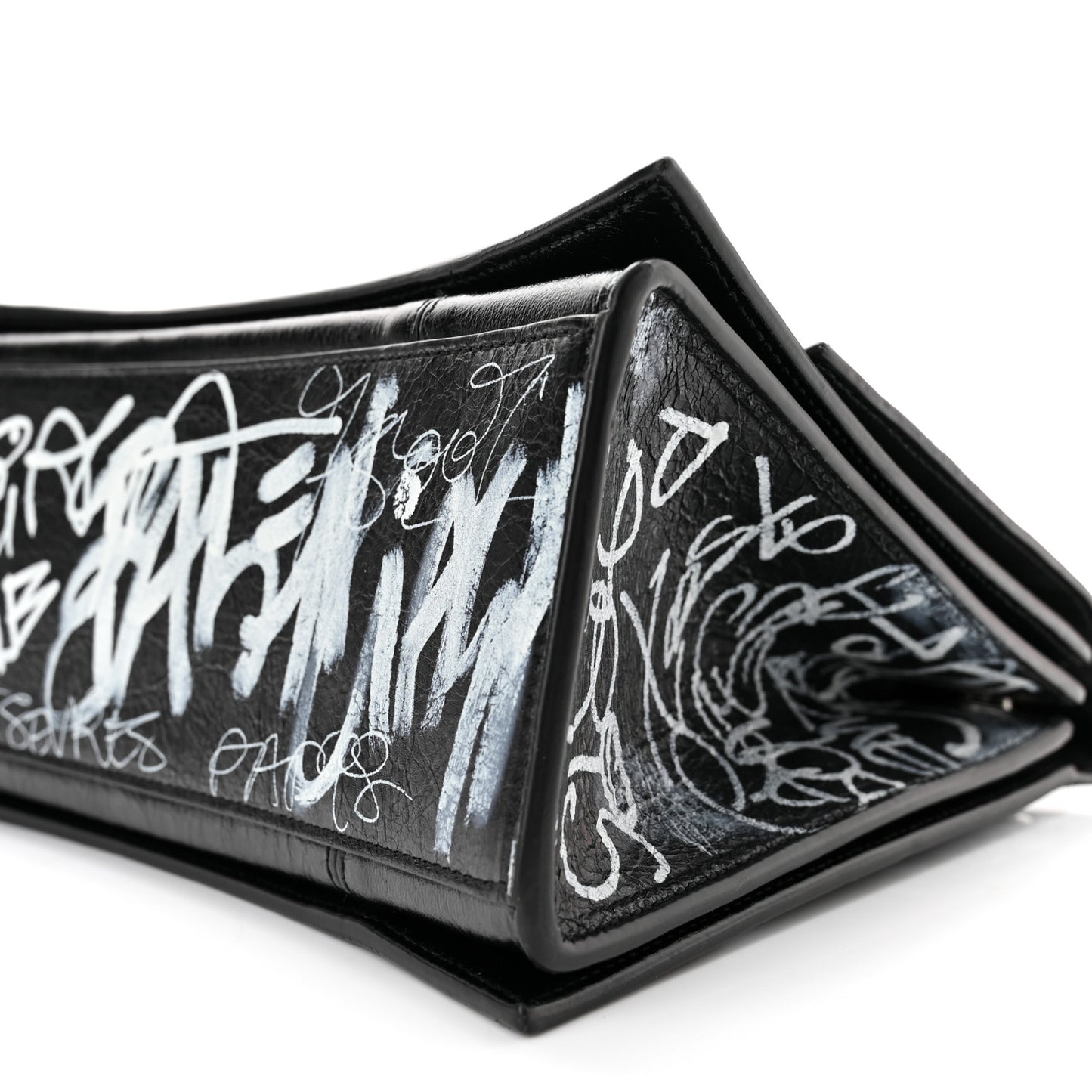 Agneau Arena Graffiti Medium Crush Chain Bag Black White