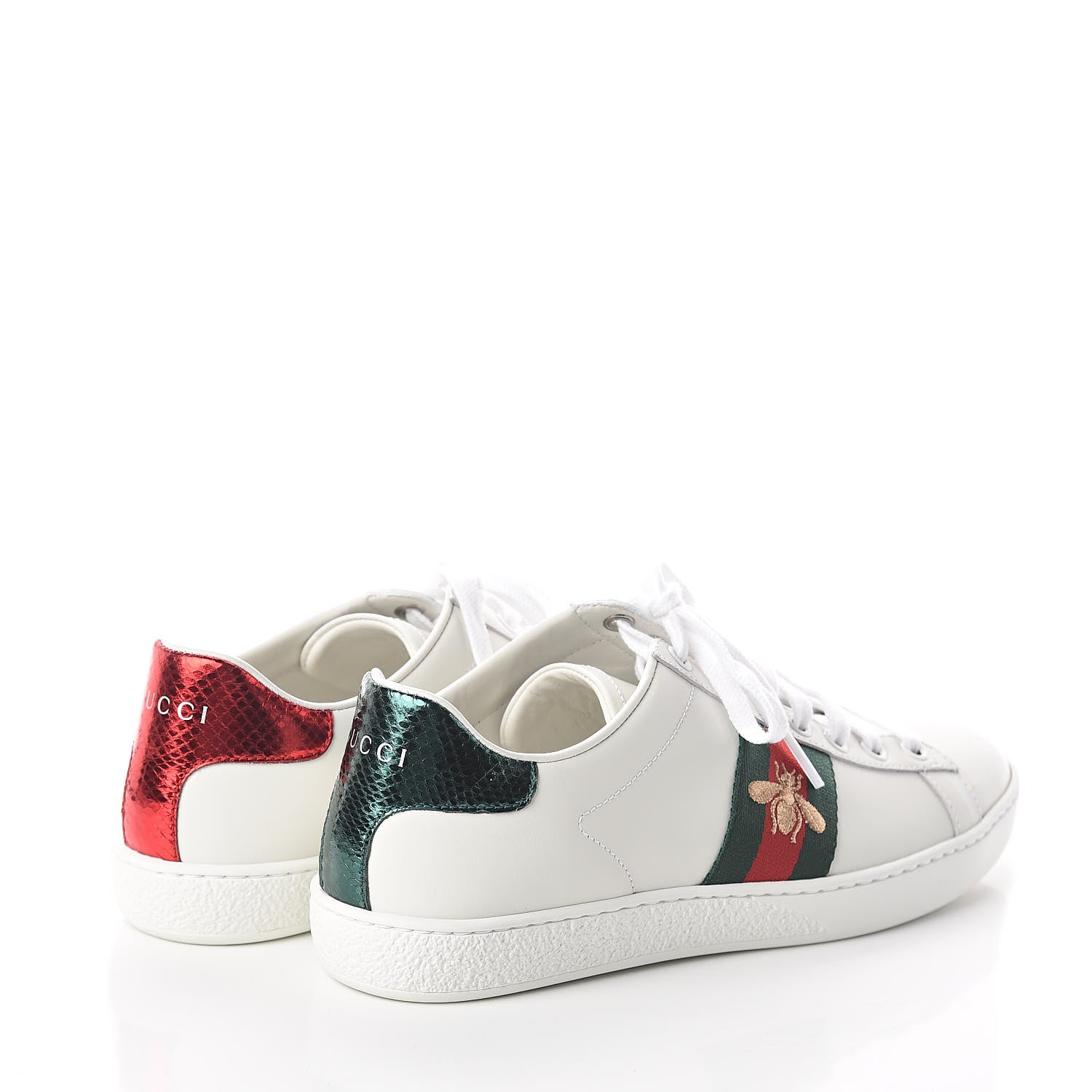 Gucci Calfskin Ayers Bee Embroidered Womens Ace Sneakers 37 White Green 4 of 8