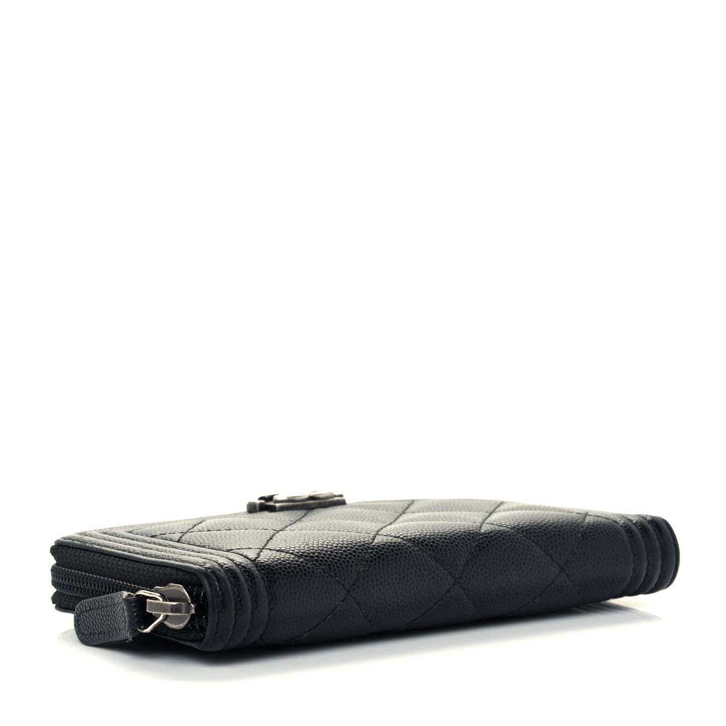 Caviar Quilted Small Boy Zip Around Wallet Black