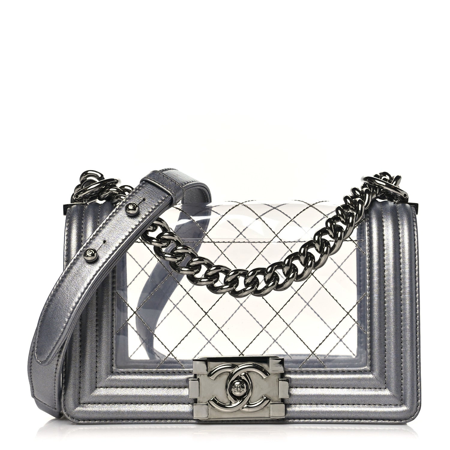Chanel Metallic Lambskin PVC Quilted Small Boy Flap Silver 1 of 10