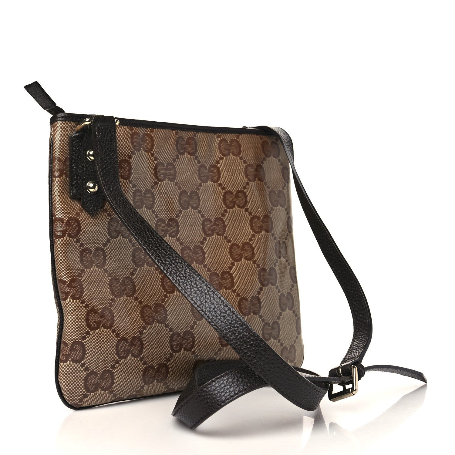 Gucci Crystal Monogram Flat Messenger Bag Beige Dark Brown 2 of 5