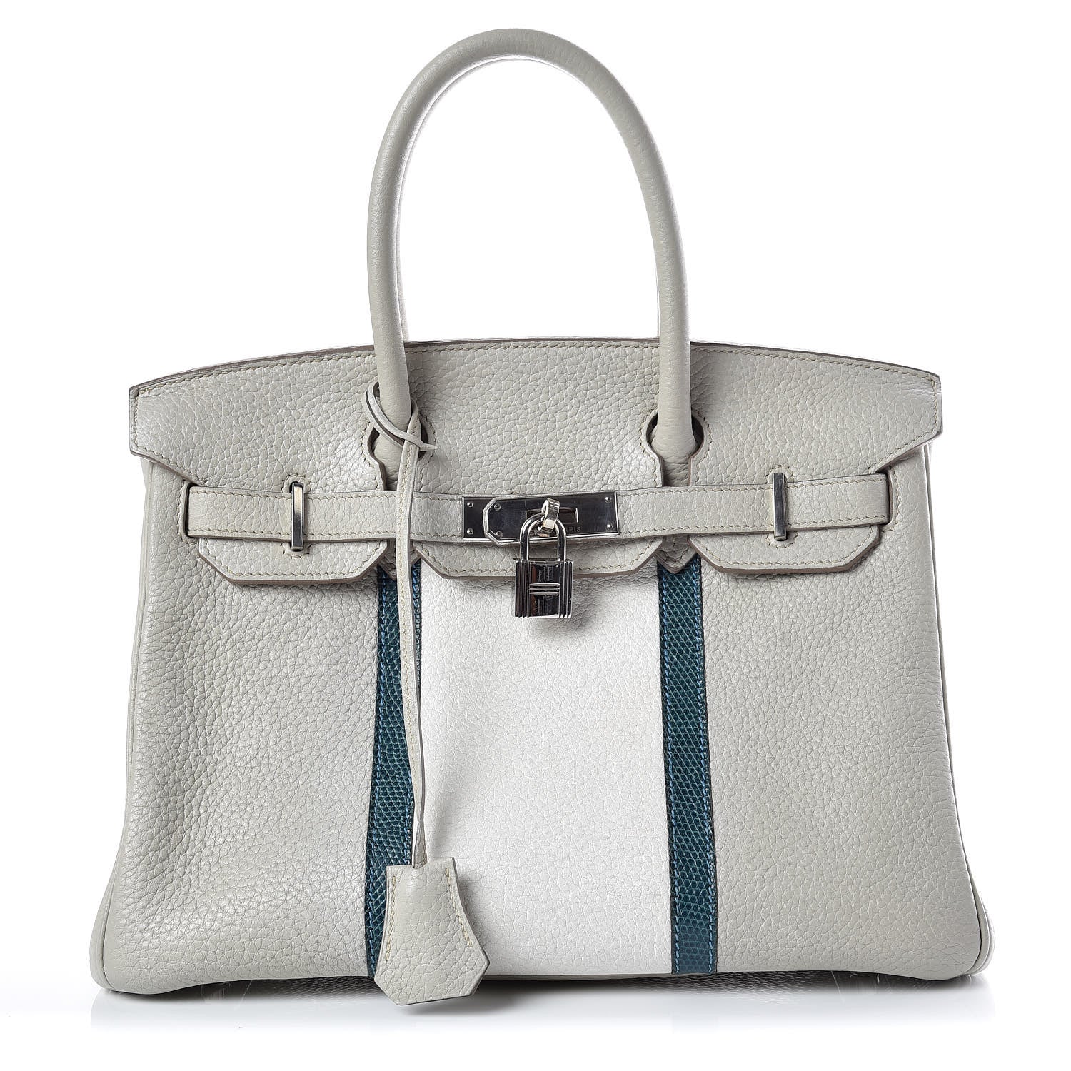 Hermes Taurillon Clemence Lizard Club Birkin 30 Gris Perle White Mykonos 1 of 38