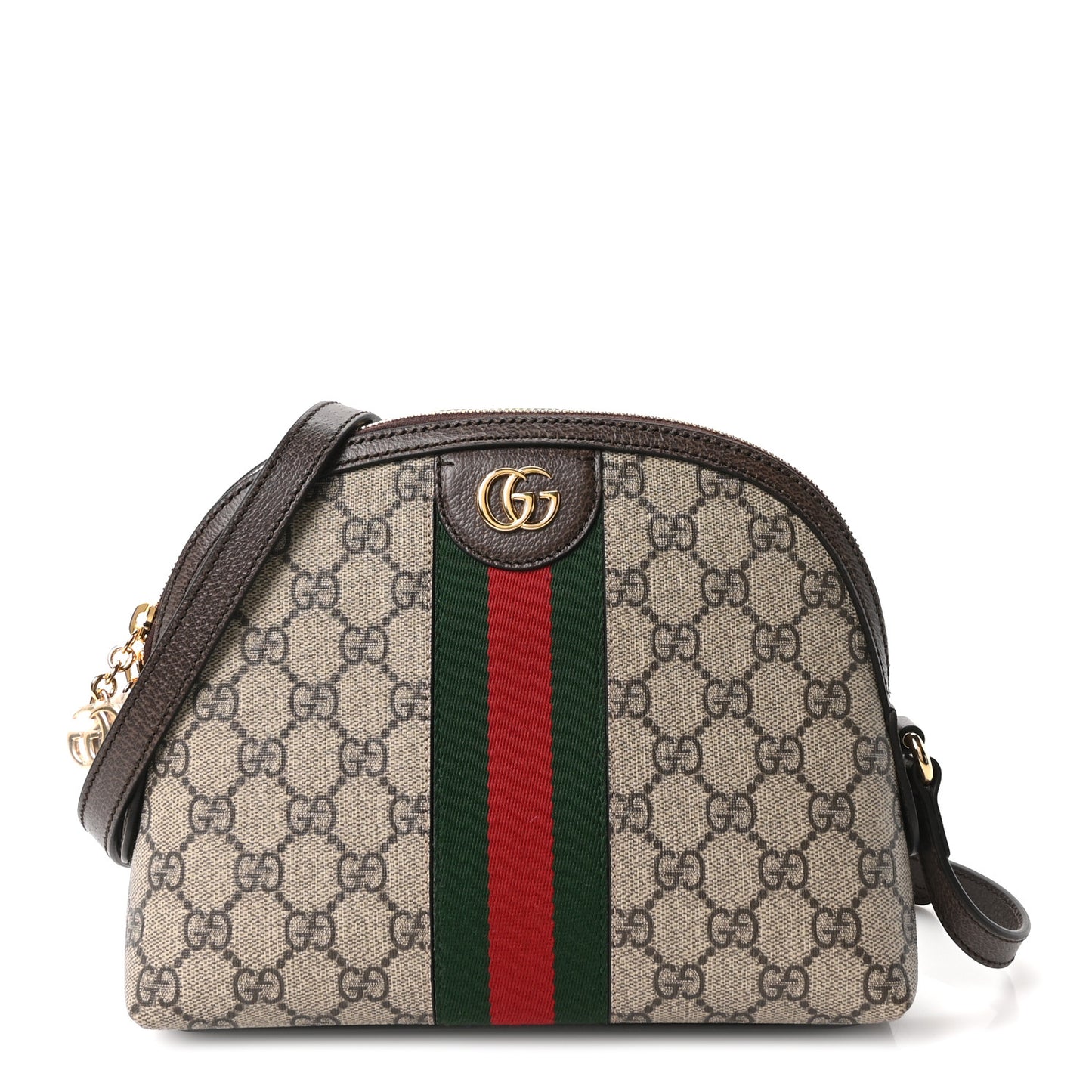 GG Supreme Monogram Textured Dollar Calfskin Web Small Ophidia Dome Shoulder Bag Beige Ebony New Acero
