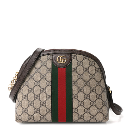 Gucci GG Supreme Monogram Textured Dollar Calfskin Web Small Ophidia Dome Shoulder Bag Beige Ebony New Acero 1 of 10