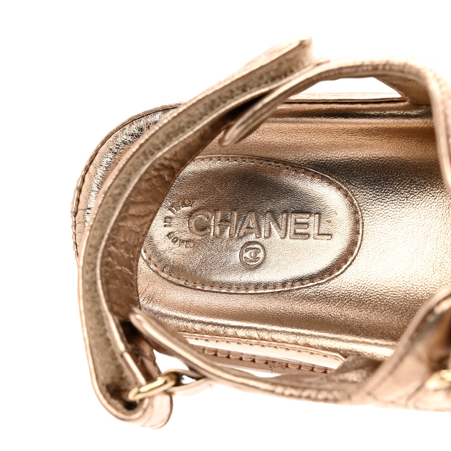 Chanel Iridescent Lambskin Quilted Velcro Dad Sandals 37 Light Bronze 7 of 9