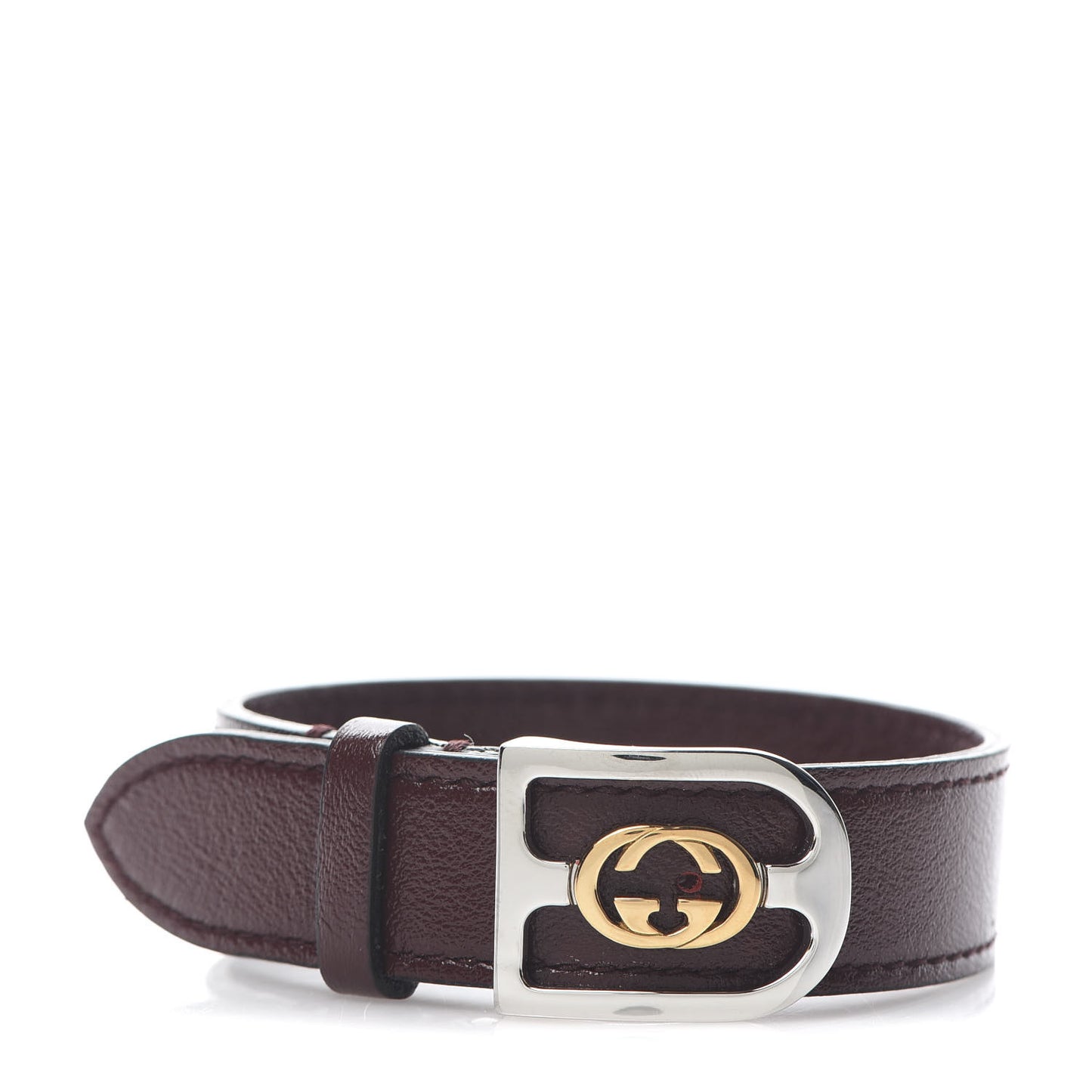 18K Yellow Gold Calfskin Interlocking Bracelet Bordeaux