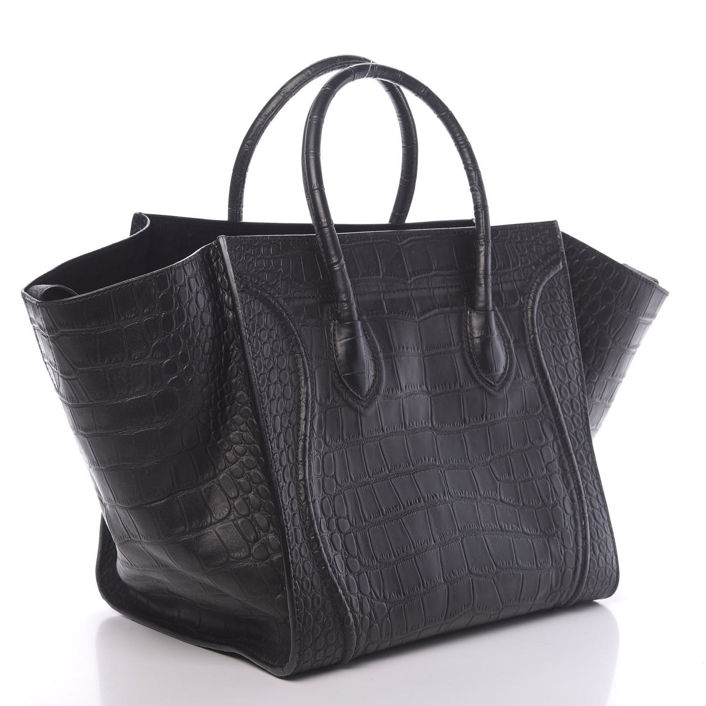 Crocodile Embossed Calfskin Medium Phantom Luggage Black