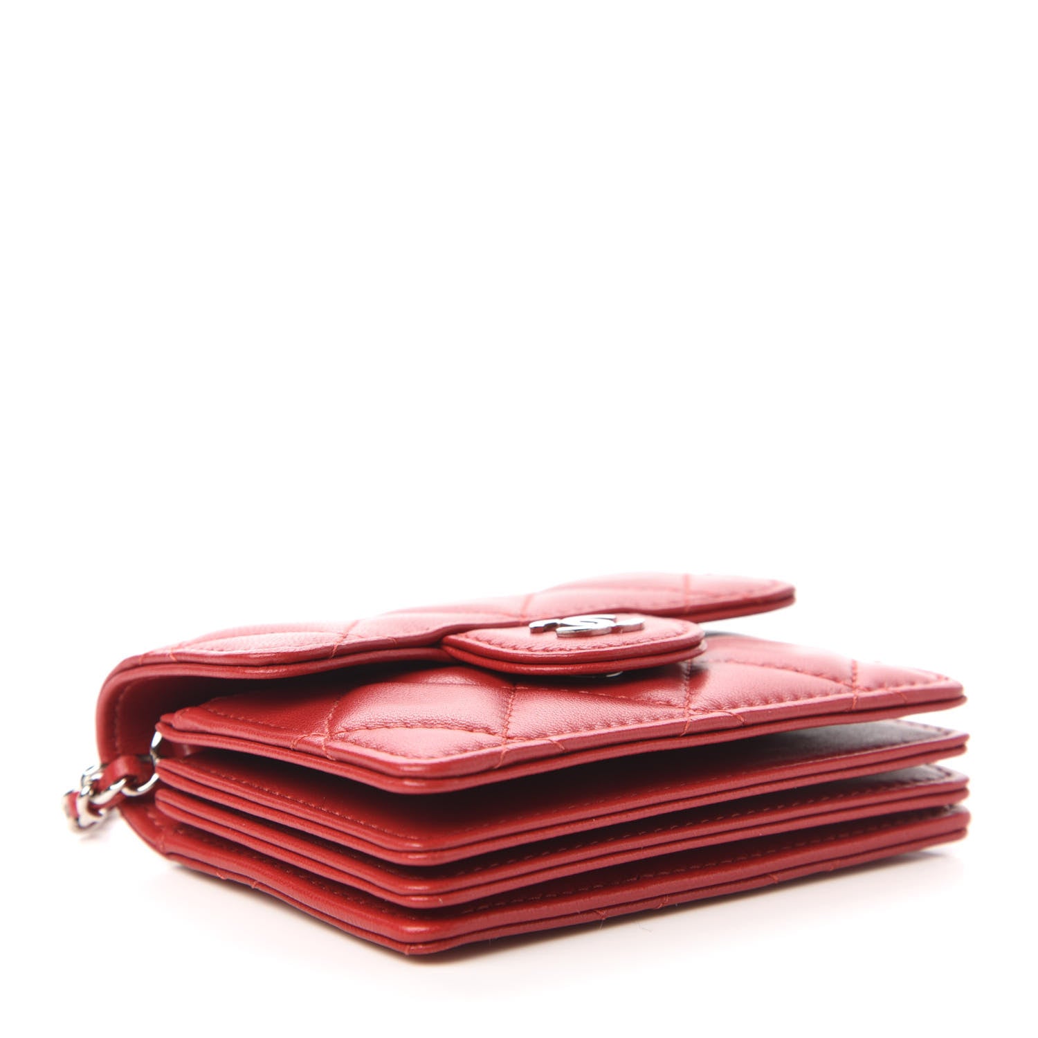 Chanel Lambskin Quilted Flap Card Holder On Chain Red 4 of 11