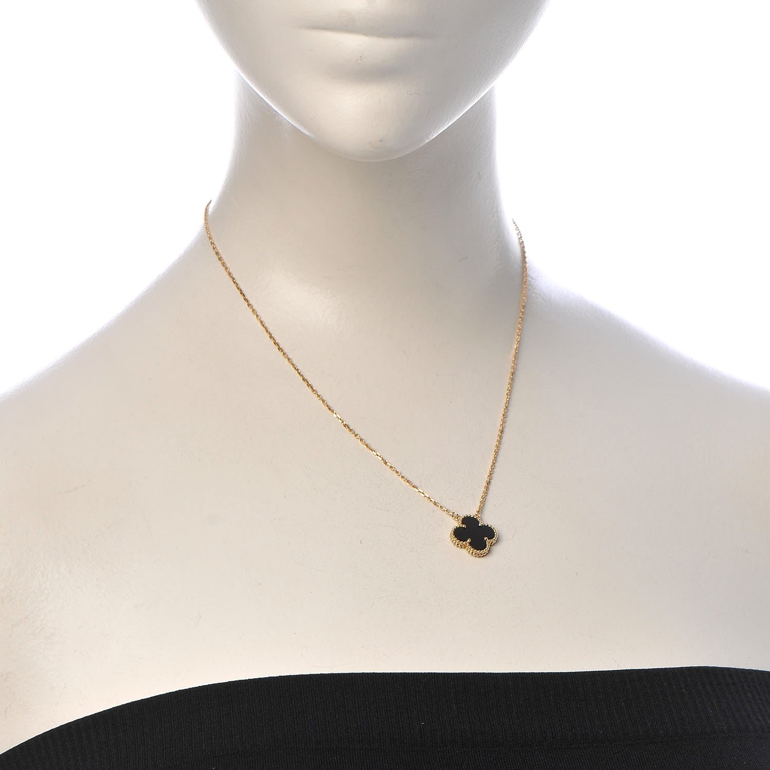 Van Cleef & Arpels 18K Yellow Gold Black Onyx Vintage Alhambra Pendant Necklace 2 of 8