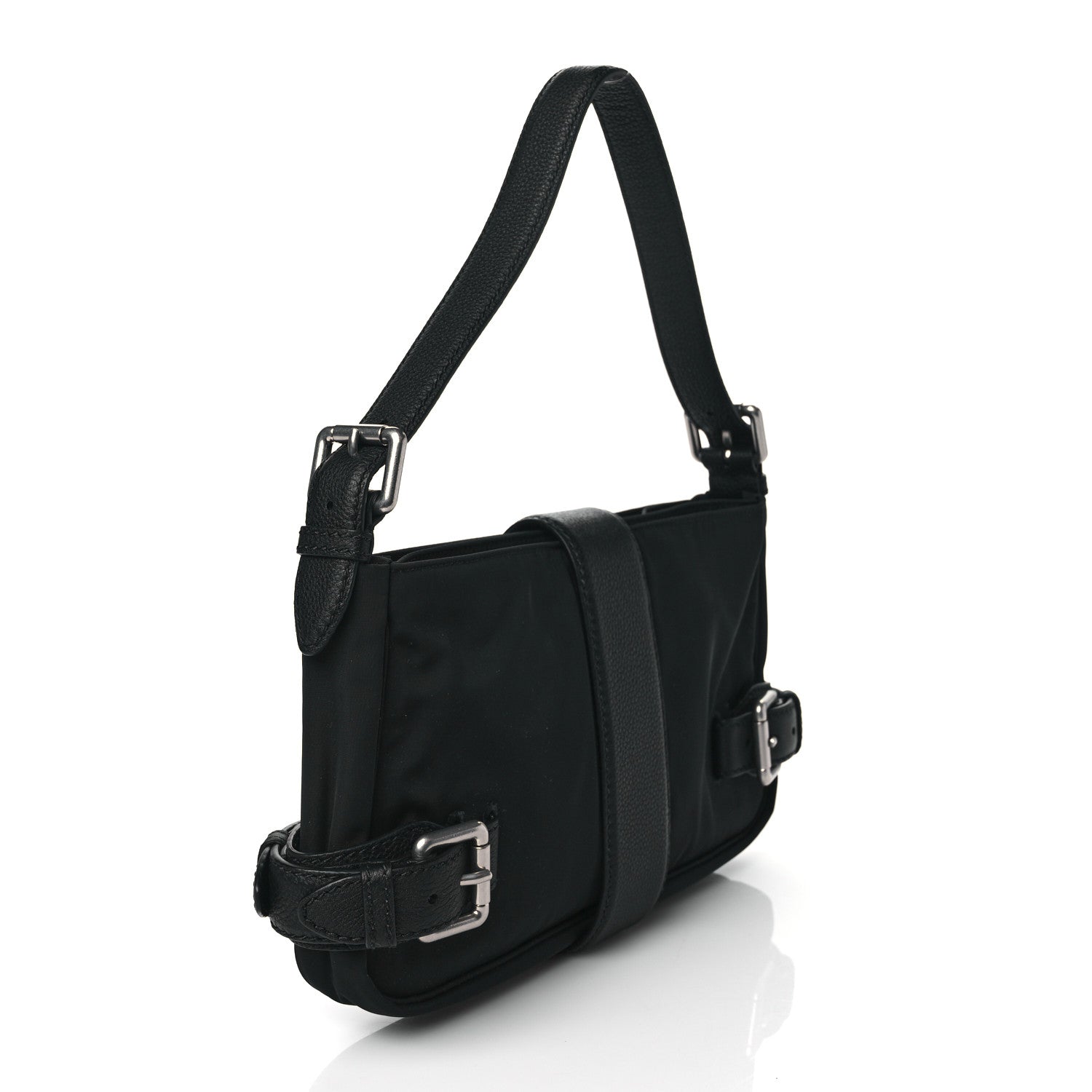 Bottega Veneta Nylon Grained Calfskin Mini Buckle Shoulder Bag Black 3 of 10