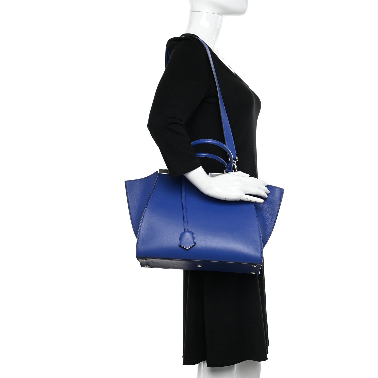 Fendi Vitello Dolce Shiny Nappa Petite 3Jours Tote Blue Neon Rosa Plaster 2 of 9