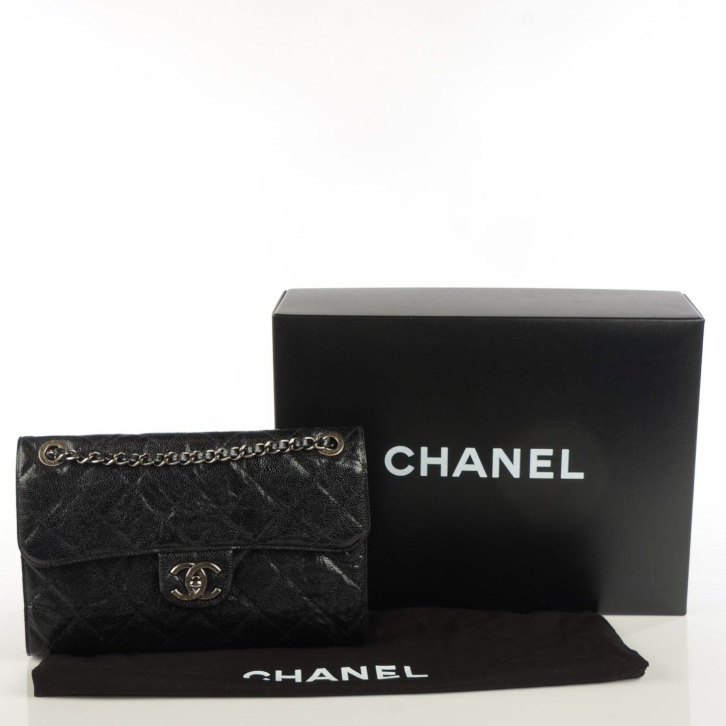 Crumpled Grained Calfskin Medium CC Crave Flap Black
