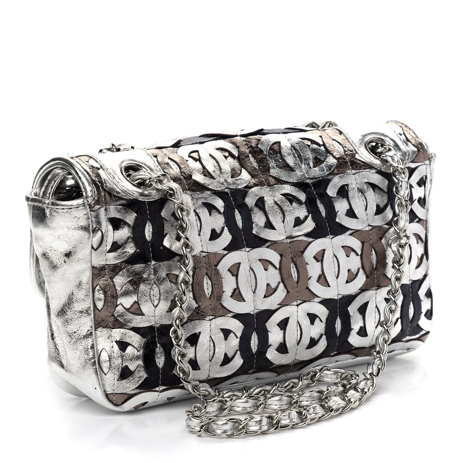 Chanel Metallic Crackled Calfskin Medium CC Mix Flap Silver Gold 3 of 9