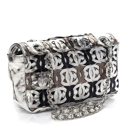 Chanel Metallic Crackled Calfskin Medium CC Mix Flap Silver Gold 3 of 9