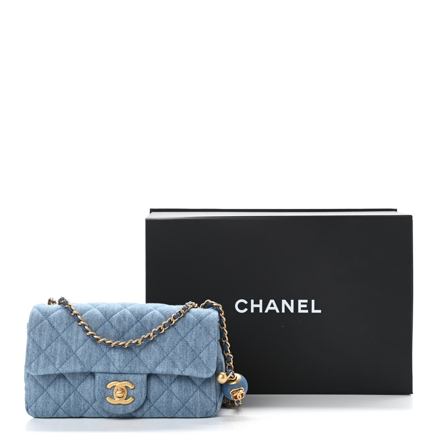 Denim Quilted Mini Pearl Crush Rectangular Flap Blue